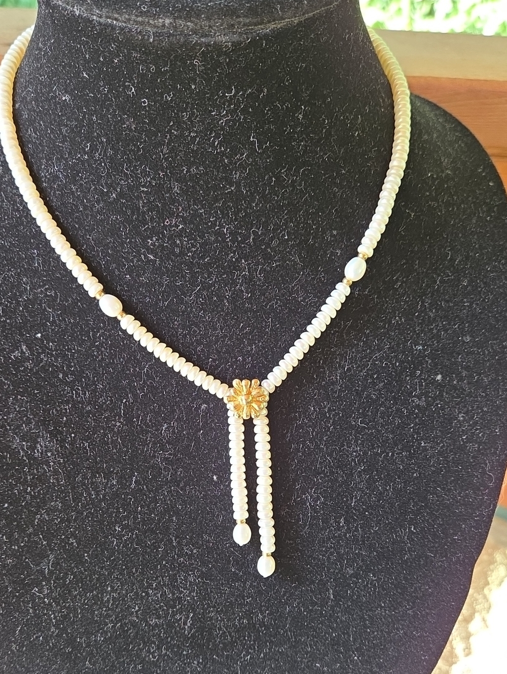 Cultured Pearl & 14k Gold Bolo Style Necklace